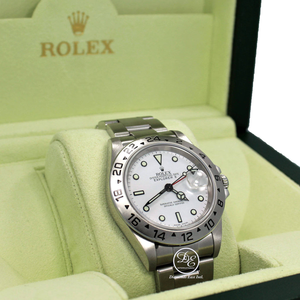 Rolex Explorer II 16570 GMT Oyster Date White Dial BOX/PAPERS - Diamonds East Intl.