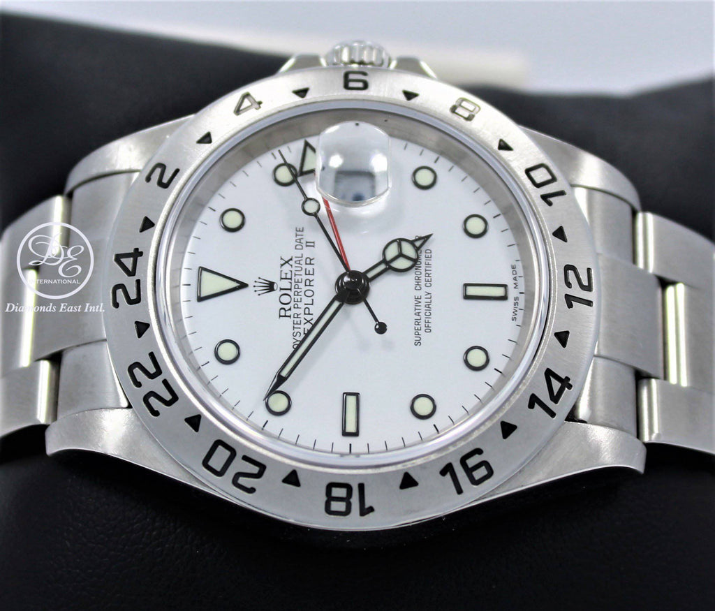 Rolex Explorer II 16570 GMT Oyster Date White Dial BOX/PAPERS - Diamonds East Intl.