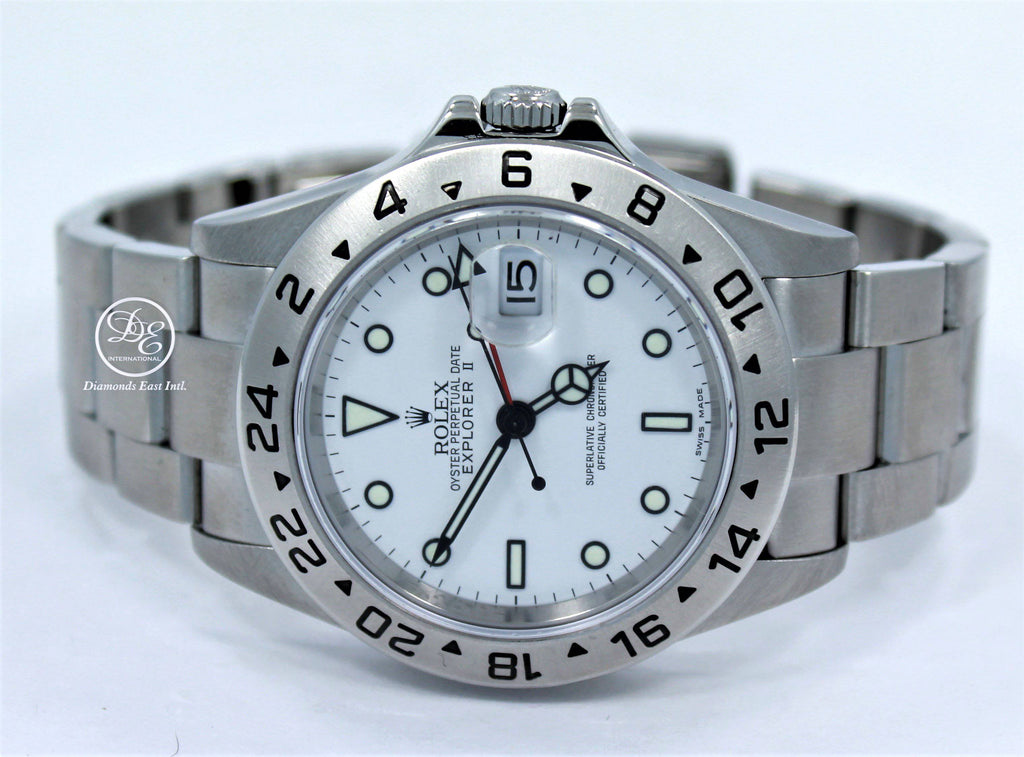 Rolex Explorer II 16570 GMT Oyster Date White Dial BOX/PAPERS - Diamonds East Intl.