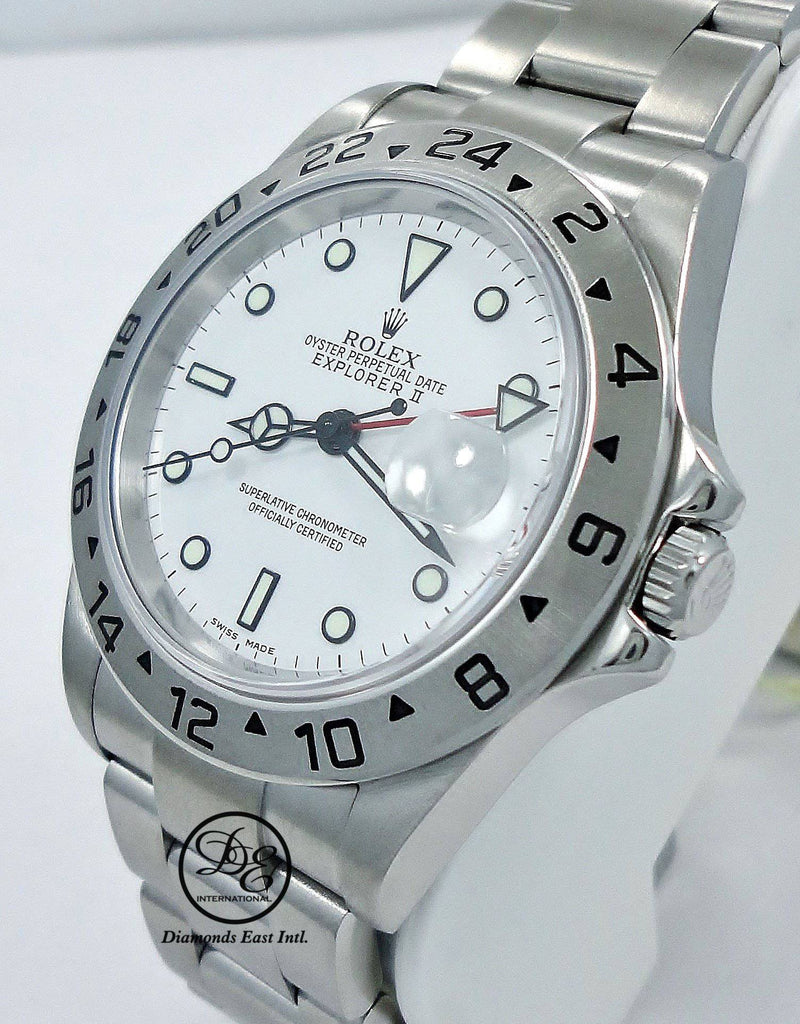 Rolex Explorer II 16570 GMT Oyster Date White Dial Watch - Diamonds East Intl.