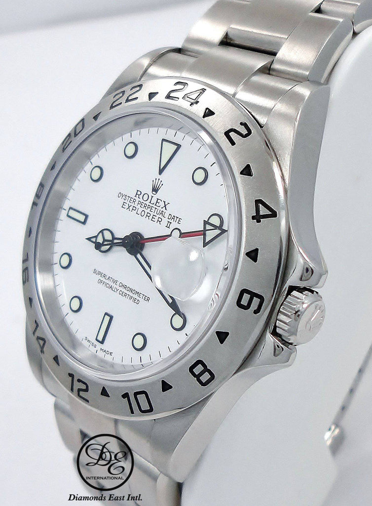 Rolex Explorer II 16570 GMT Oyster Date White Dial Watch - Diamonds East Intl.