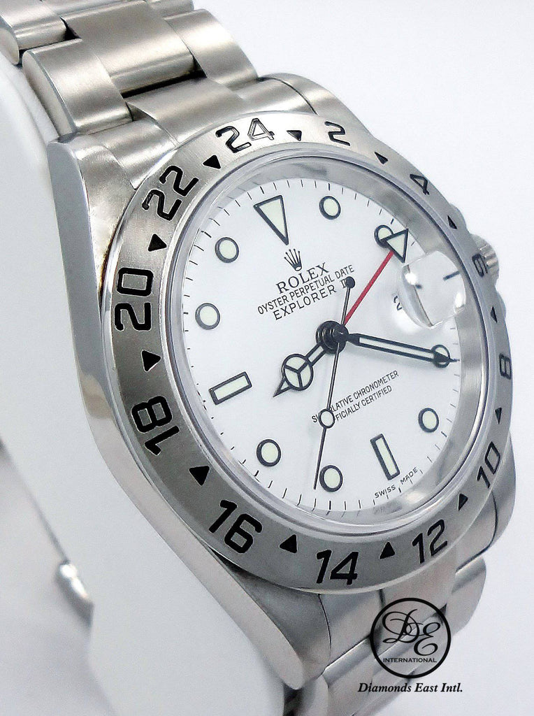 Rolex Explorer II 16570 GMT Oyster Date White Dial Watch - Diamonds East Intl.