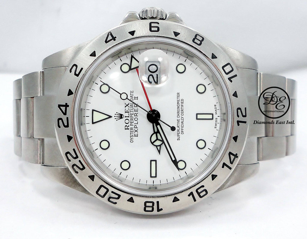 Rolex Explorer II 16570 GMT Oyster Date White Dial Watch - Diamonds East Intl.