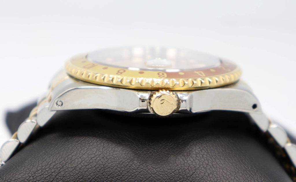 Rolex GMT-MASTER II 16713 Root Beer Two Tone Jubilee 18K Yellow Gold/Steel Watch - Diamonds East Intl.