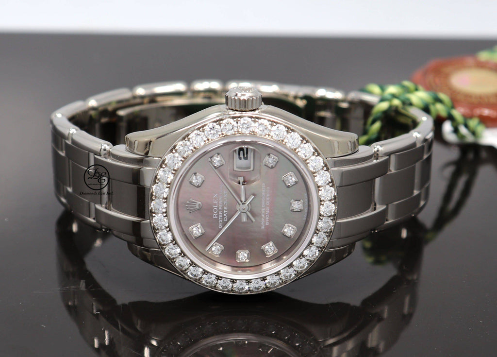 Rolex Masterpiece Pearlmaster 80299 18K White Gold Factory Tahitian Diamond Dial & Bezel MOP Dial B/PPR - Diamonds East Intl.