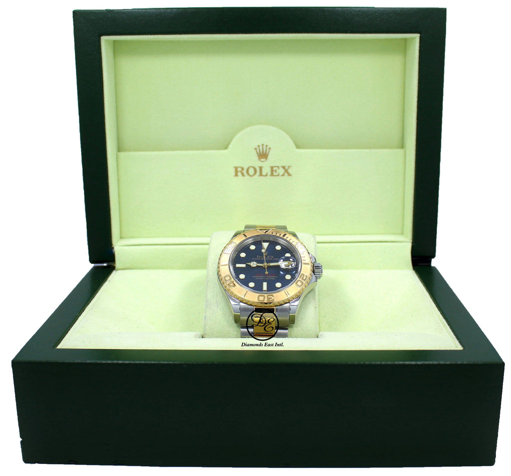 Rolex Yacht-Master 16623 2Tone Oyster 18K Yellow Gold & SS Blue Dial Watch - Diamonds East Intl.