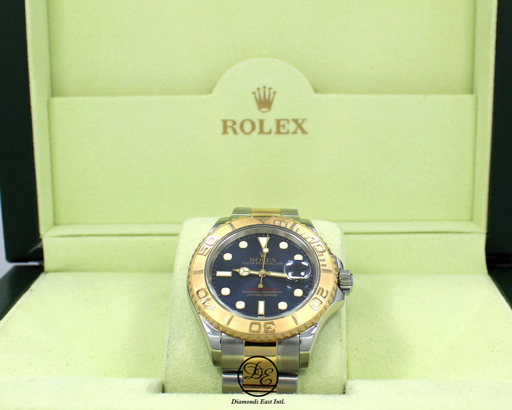 Rolex Yacht-Master 16623 2Tone Oyster 18K Yellow Gold & SS Blue Dial Watch - Diamonds East Intl.