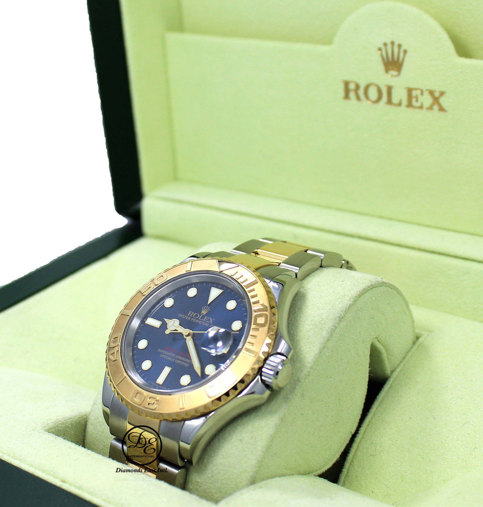 Rolex Yacht-Master 16623 2Tone Oyster 18K Yellow Gold & SS Blue Dial Watch - Diamonds East Intl.