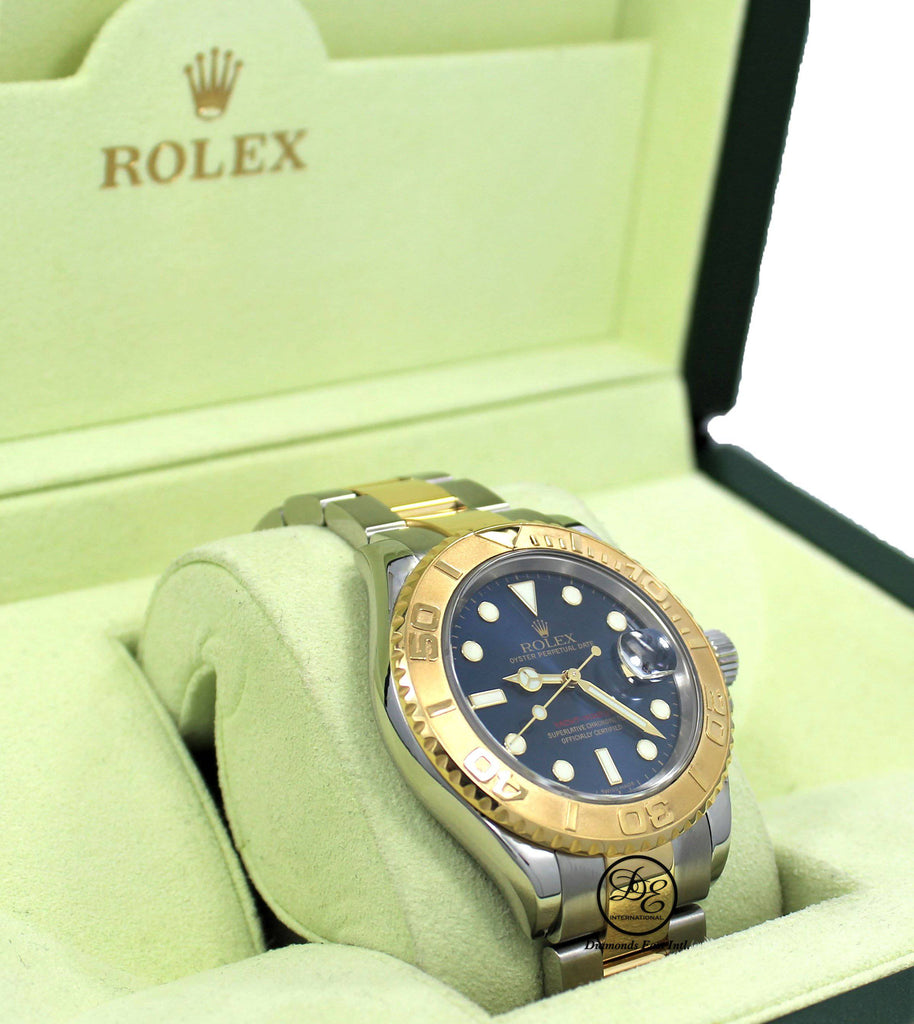 Rolex Yacht-Master 16623 2Tone Oyster 18K Yellow Gold & SS Blue Dial Watch - Diamonds East Intl.
