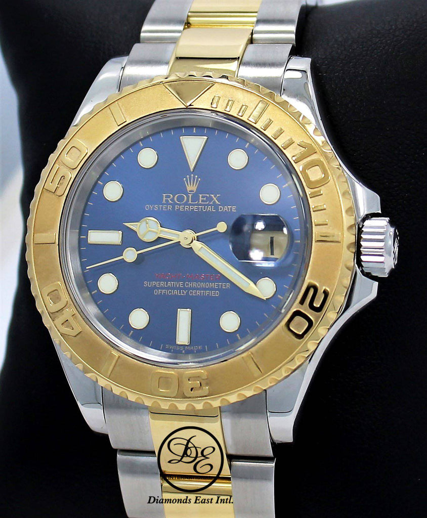Rolex Yacht-Master 16623 2Tone Oyster 18K Yellow Gold & SS Blue Dial Watch - Diamonds East Intl.