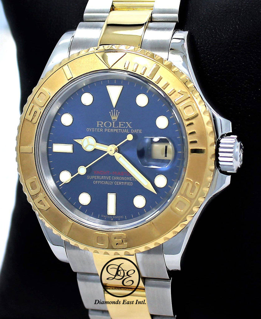 Rolex Yacht-Master 16623 2Tone Oyster 18K Yellow Gold & SS Blue Dial Watch - Diamonds East Intl.