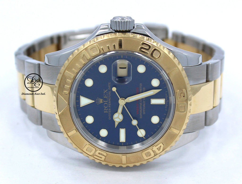 Rolex Yacht-Master 16623 2Tone Oyster 18K Yellow Gold & SS Blue Dial Watch - Diamonds East Intl.