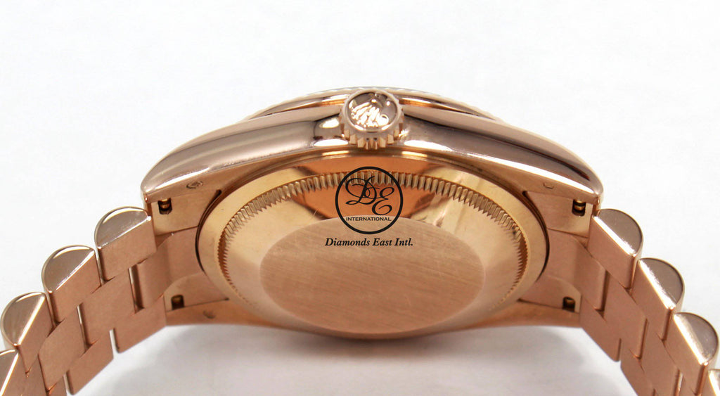 Rolex President Day-Date 118235 New Style 18K Rose Gold Factory Rare Chocolate Wave Dial MINT - Diamonds East Intl.