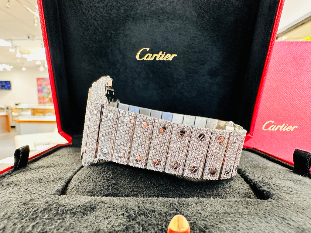 Cartier Santos WSSA0009 Custom Bust Down / Iced Out Watch Box and Papers - Diamonds East Intl.