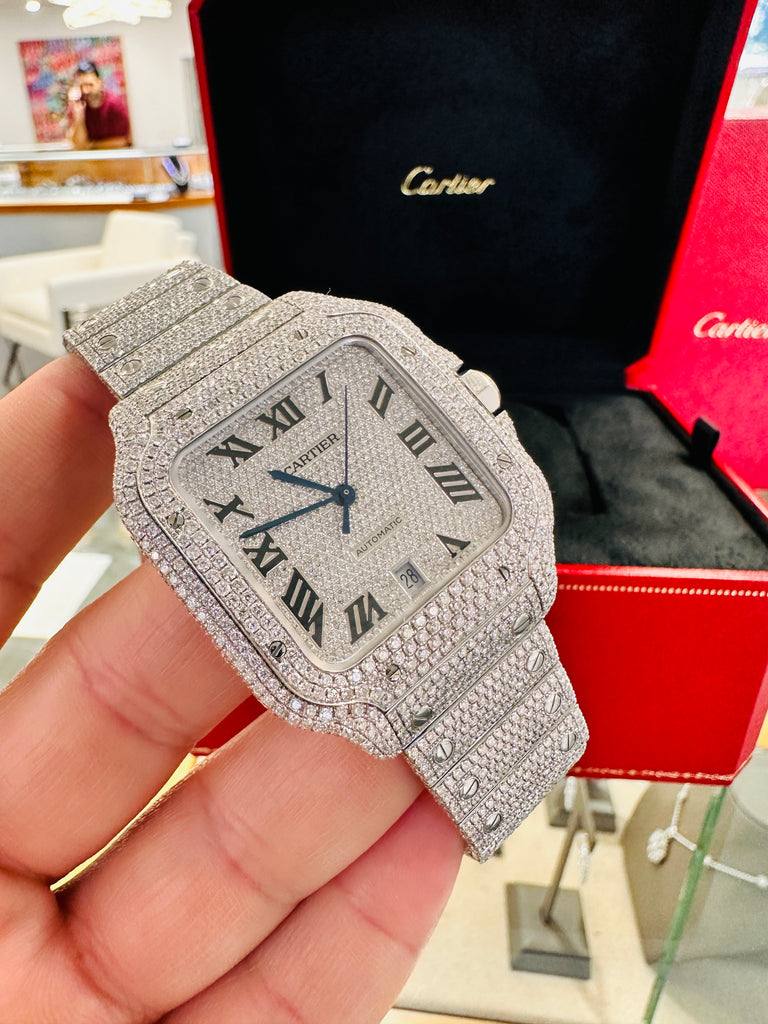 Cartier Santos WSSA0009 Custom Bust Down / Iced Out Watch Box and Papers - Diamonds East Intl.