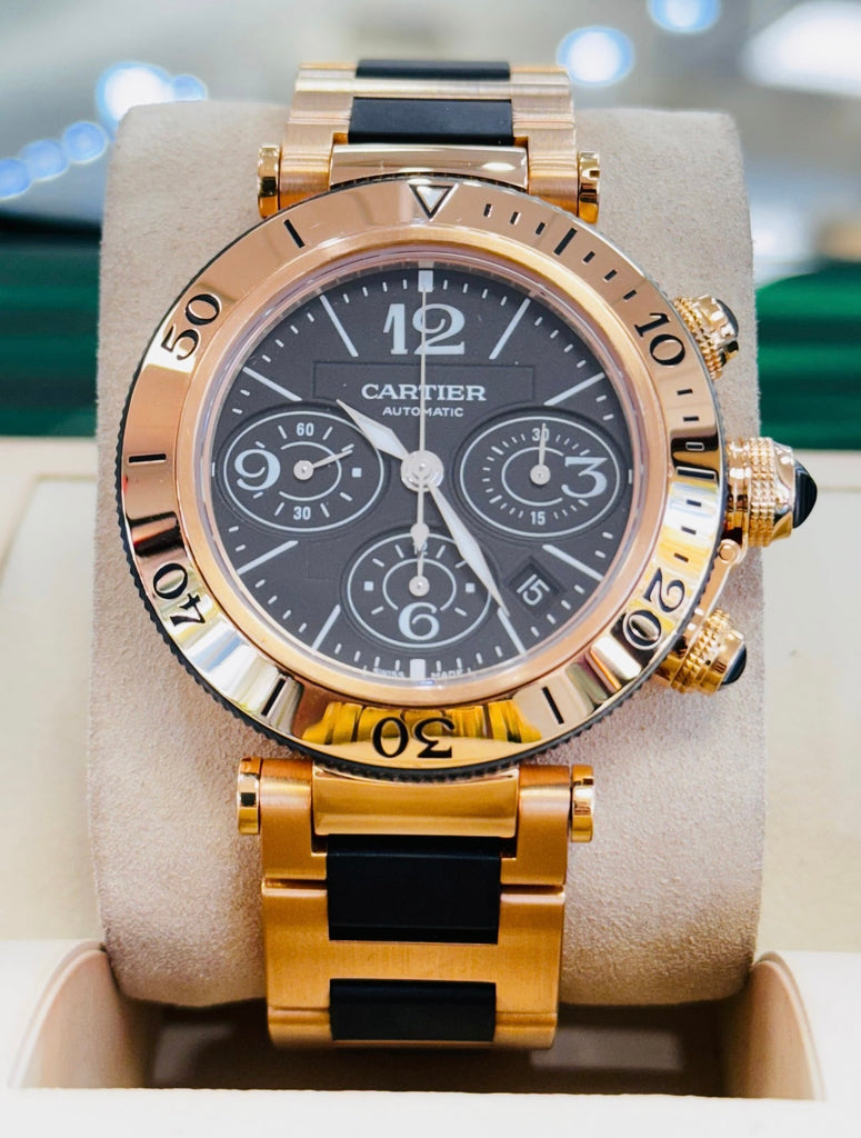 Cartier Pasha Seatimer W301980M 18k Rose Gold Chronograph Watch