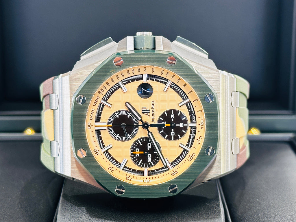 Audemars Piguet Royal Oak Offshore Chronograph "Camouflage" 26400SO.OO.A054CA.01 PreOwned Box and Papers - Diamonds East Intl.