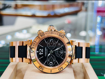 Cartier Pasha Seatimer W301980M 18k Rose Gold Chronograph Watch - Diamonds East Intl.