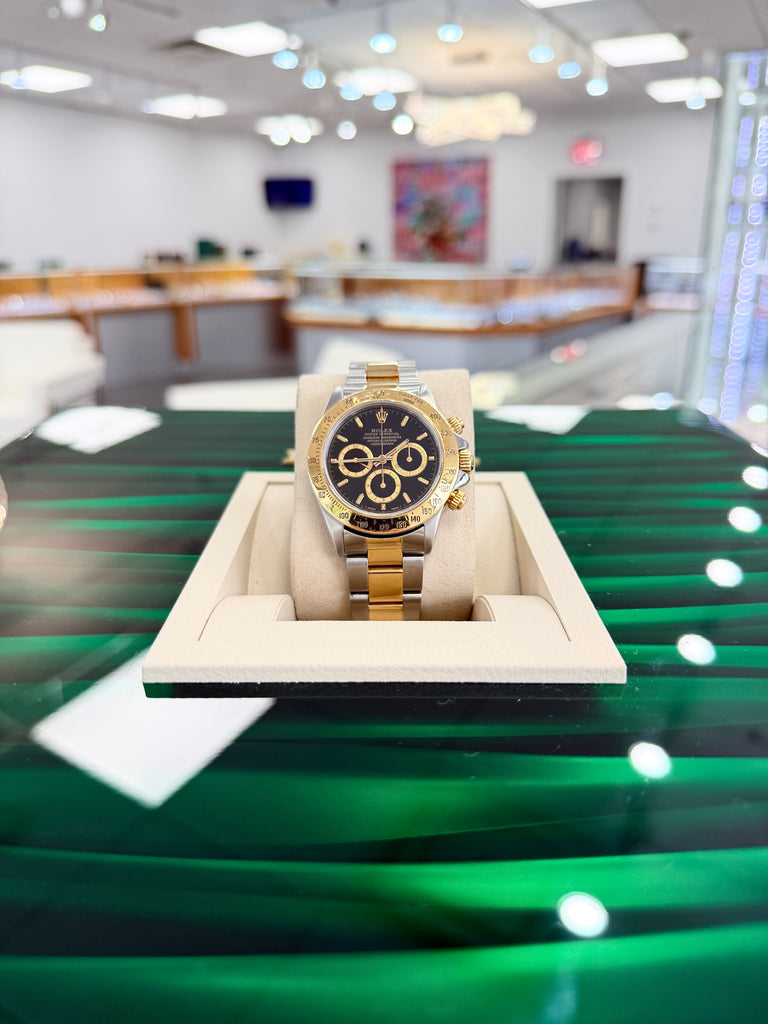 Rolex Daytona 40 16523 ZENITH  Stainless steel & Gold Black Dial PreOwned 1997-1998 - Diamonds East Intl.