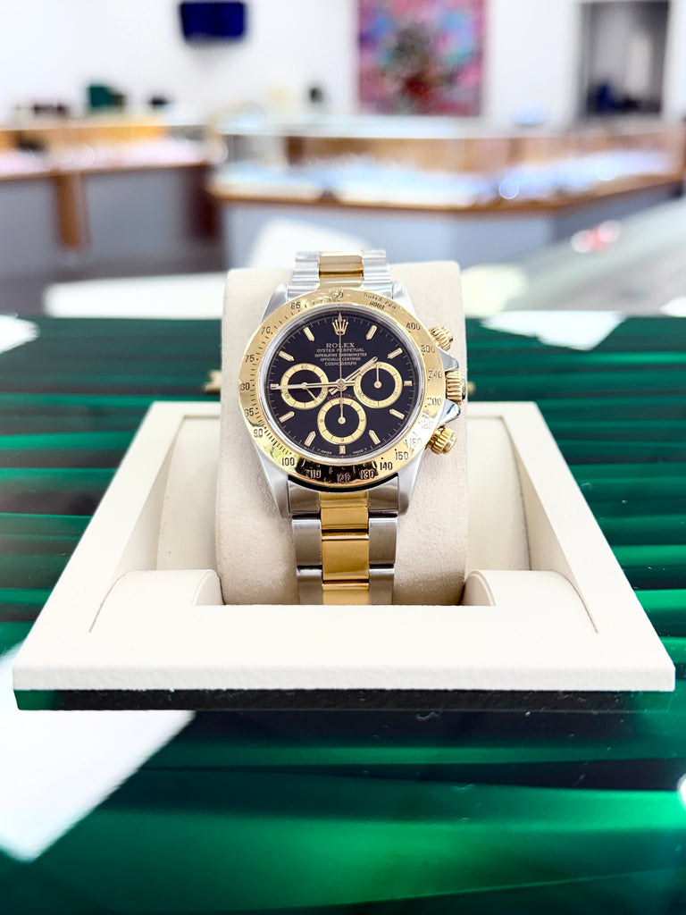 Rolex Daytona 40 16523 ZENITH  Stainless steel & Gold Black Dial PreOwned 1997-1998 - Diamonds East Intl.