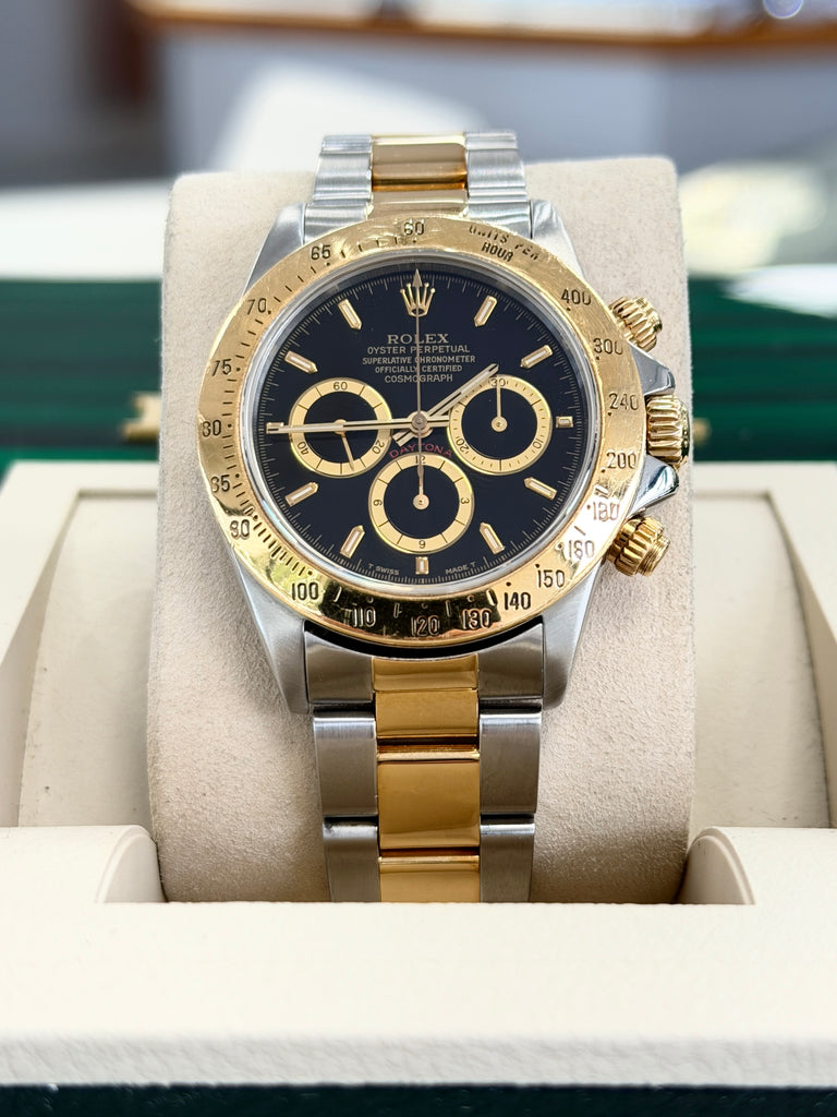 Rolex Daytona 40 16523 ZENITH  Stainless steel & Gold Black Dial PreOwned 1997-1998 - Diamonds East Intl.