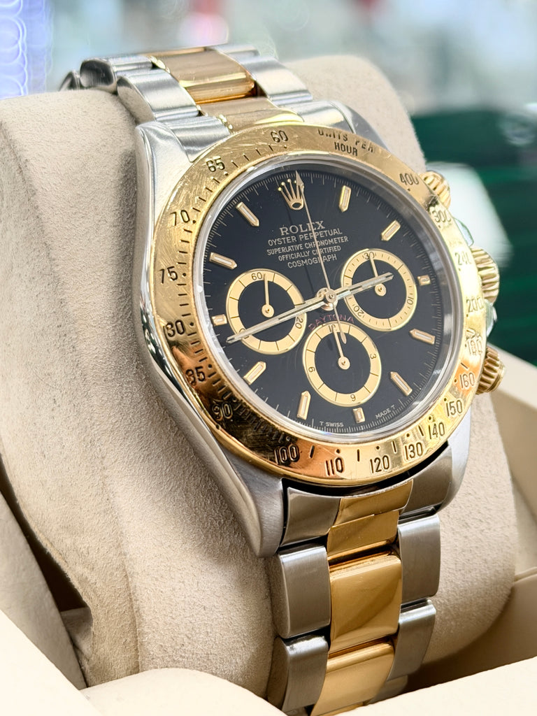 Rolex Daytona 40 16523 ZENITH  Stainless steel & Gold Black Dial PreOwned 1997-1998 - Diamonds East Intl.