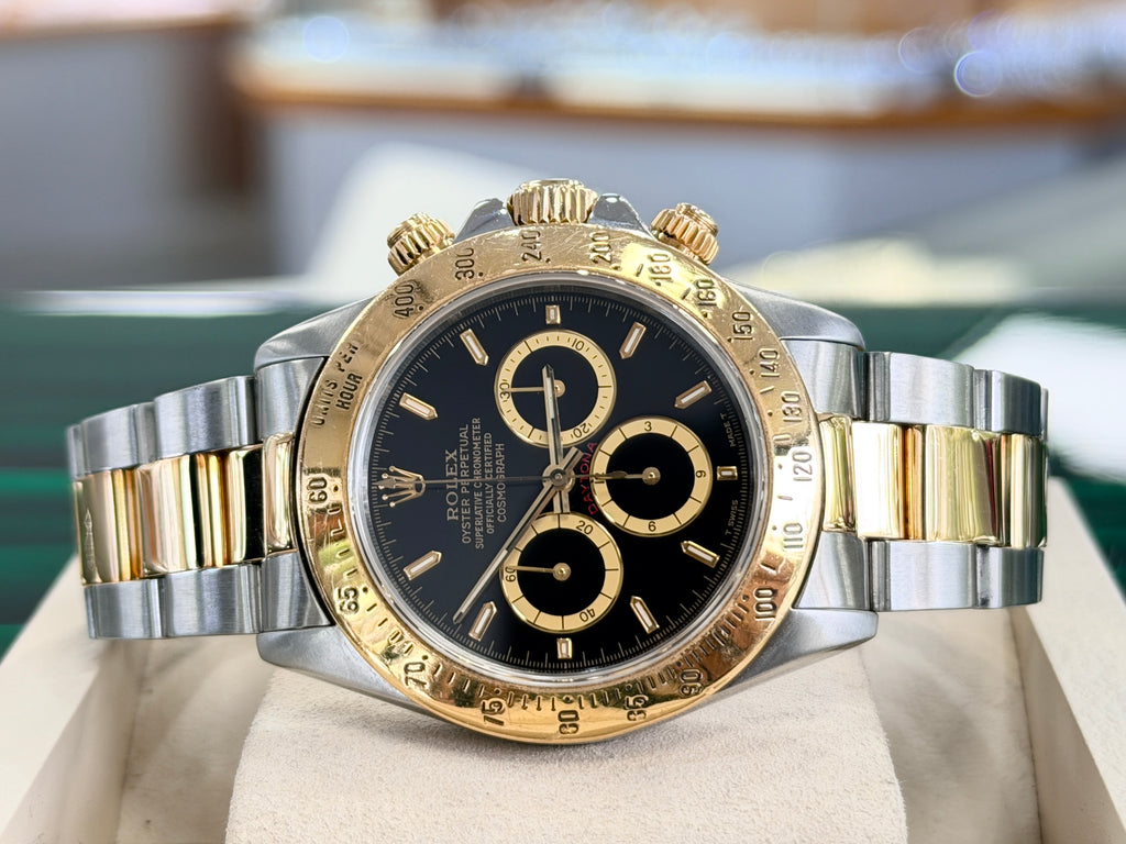 Rolex Daytona 40 16523 ZENITH  Stainless steel & Gold Black Dial PreOwned 1997-1998 - Diamonds East Intl.