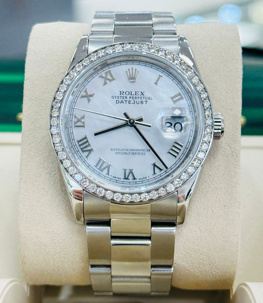 Rolex Datejust 36mm 16200 Custom Diamond Bezel Roman MOP