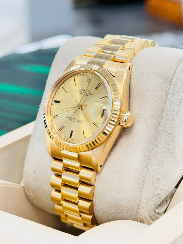 Rolex Datejust President 31 6827 Yellow Gold Champagne Dial Box & Papers MINT