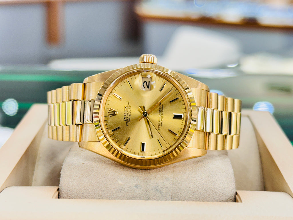 Rolex Datejust President 31 6827 Yellow Gold Champagne Dial Box & Papers MINT