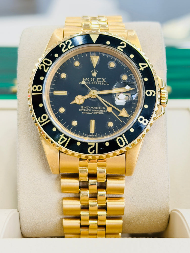 Rolex GMT-Master 40 16758 Black Dial Yellow Gold Box  PreOwned - Diamonds East Intl.