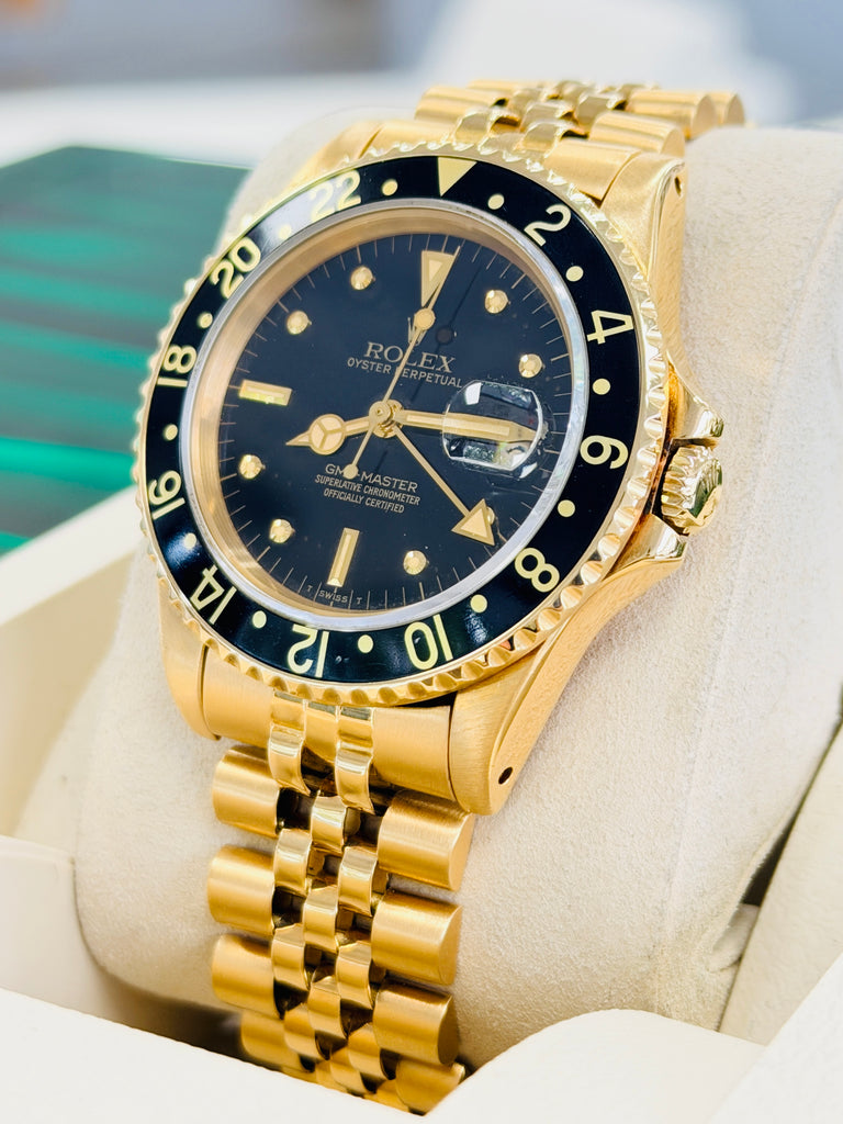 Rolex GMT-Master 40 16758 Black Dial Yellow Gold Box  PreOwned - Diamonds East Intl.