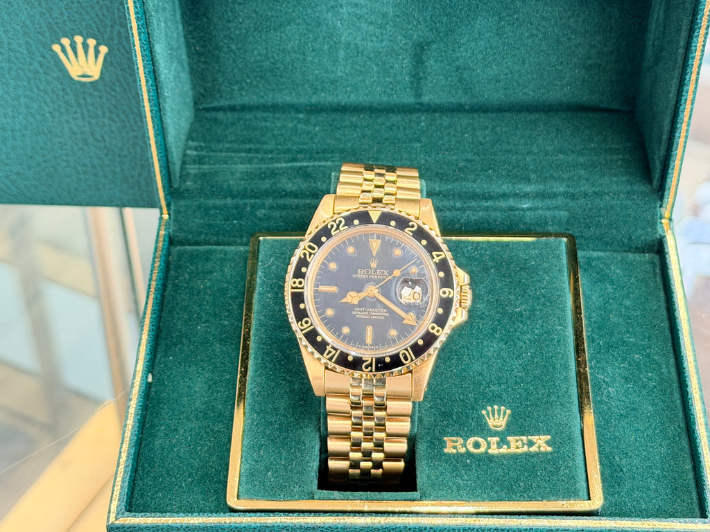 Rolex GMT-Master 40 16758 Black Dial Yellow Gold Box  PreOwned - Diamonds East Intl.