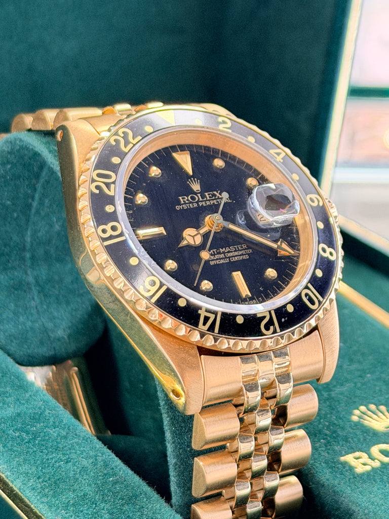 Rolex GMT-Master 40 16758 Black Dial Yellow Gold Box  PreOwned - Diamonds East Intl.