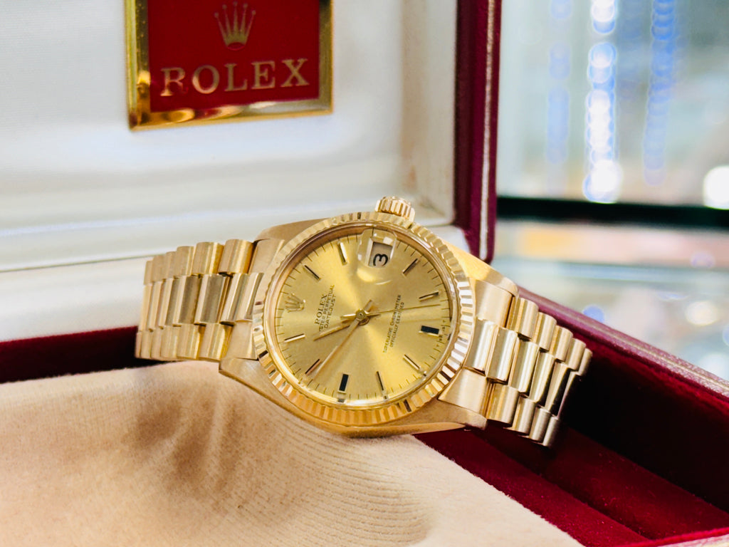 Rolex Datejust President 31 6827 Yellow Gold Champagne Dial Box & Papers MINT