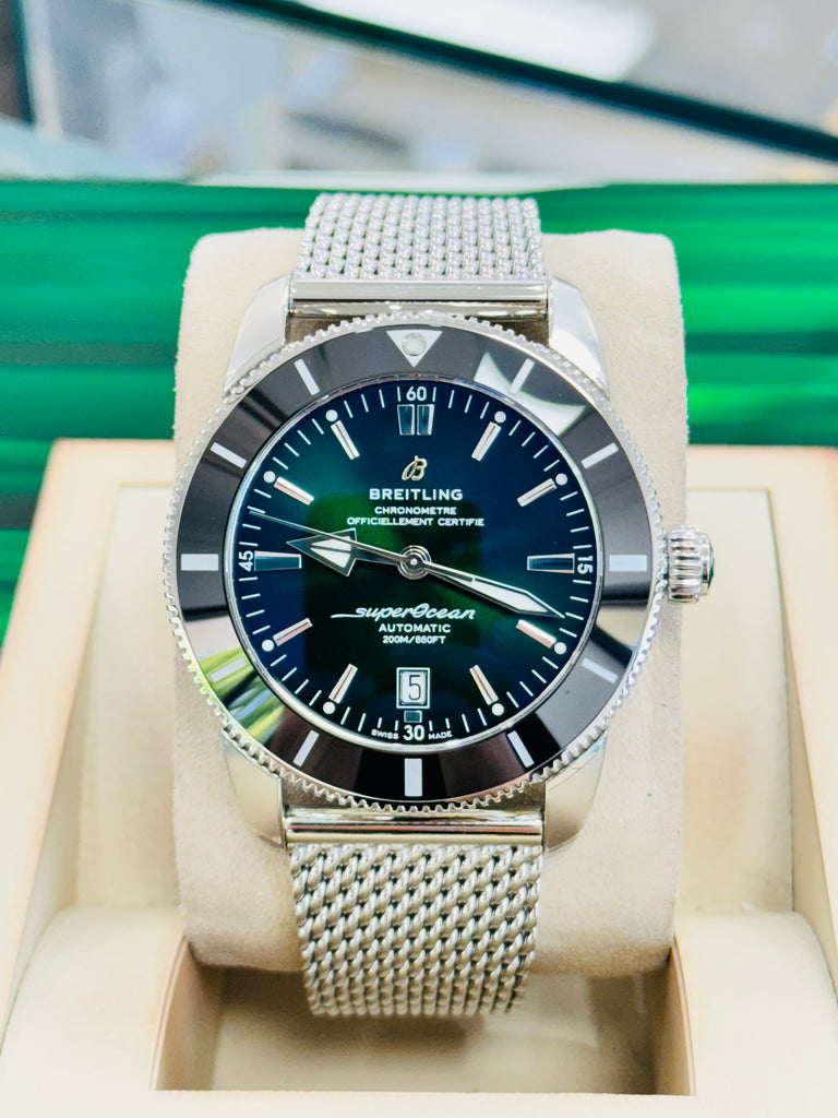 Breitling AB2020  Superocean Heritage II 46  Green Dial  Unworn Box and Papers - Diamonds East Intl.