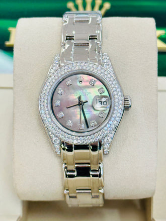 Rolex Pearlmaster Masterpiece Datejust 80359 Factory Diamonds Tahitian MOP Dial Watch MINT