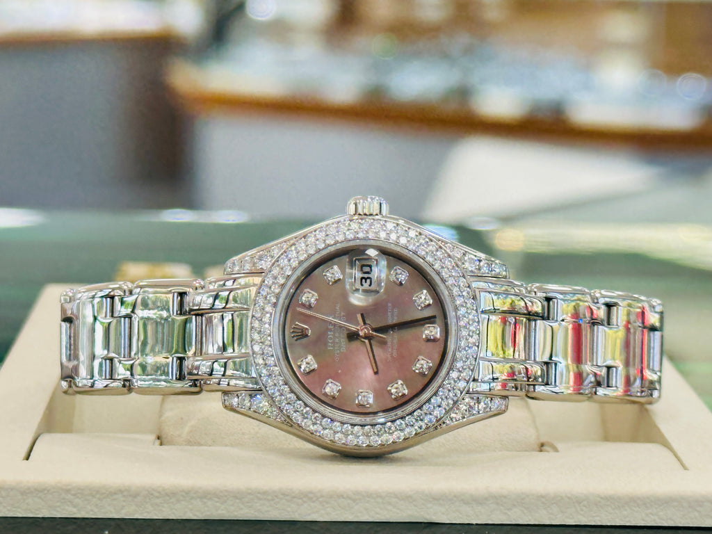 Rolex Pearlmaster Masterpiece Datejust 80359 Factory Diamonds Tahitian MOP Dial Watch MINT