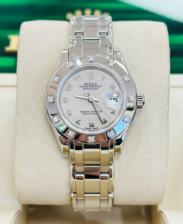 Rolex Datejust Pearlmaster 69319 18k WG Jubilee Dial Factory Diamonds Lady Watch