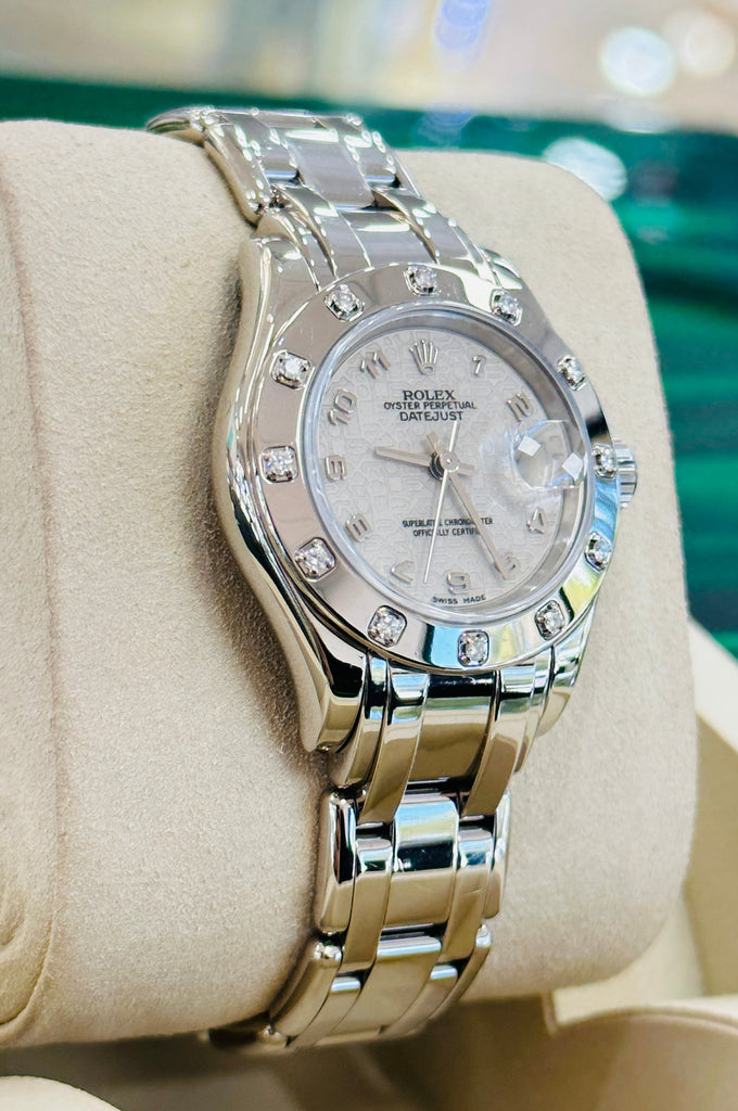 Rolex Datejust Pearlmaster 69319 18k WG Jubilee Dial Factory Diamonds Lady Watch