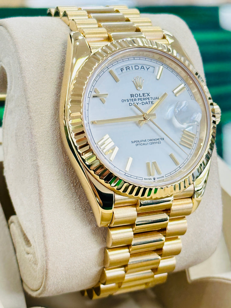 Rolex DayDate 40 228238 White Roman Dial Box and Papers PreOwned - Diamonds East Intl.