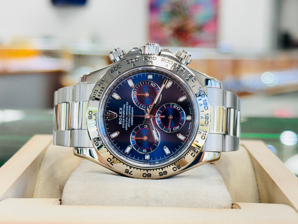 Rolex Daytona 116509 40 White Gold Cosmograph Blue Index Dial Box and Papers MINT