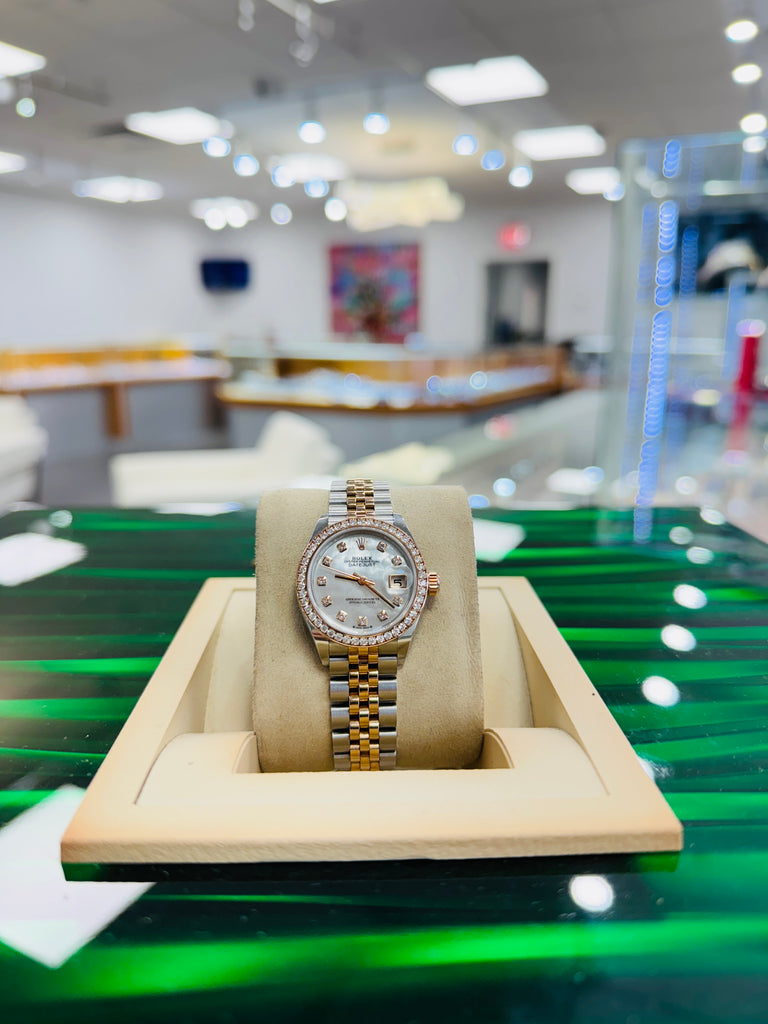 Rolex Lady-Datejust 279381RBR 28  Steel Rose Gold Mother of Pearl Diamond  Box and Papers PreOwned - Diamonds East Intl.