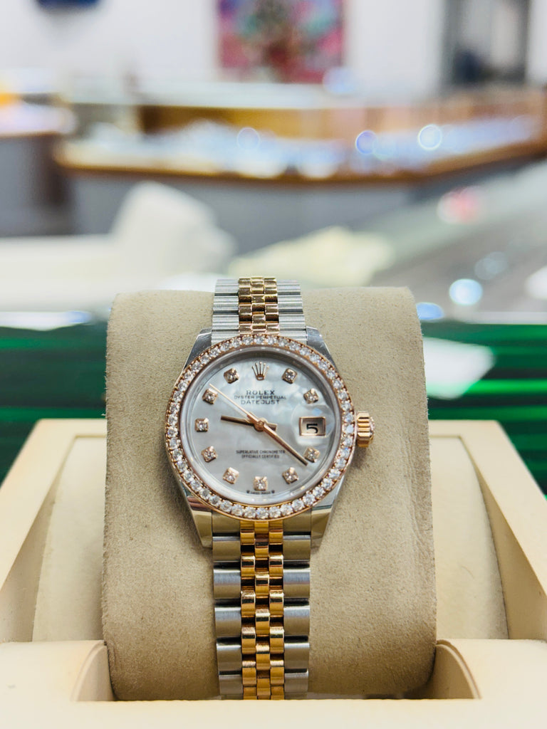 Rolex Lady-Datejust 279381RBR 28  Steel Rose Gold Mother of Pearl Diamond  Box and Papers PreOwned - Diamonds East Intl.