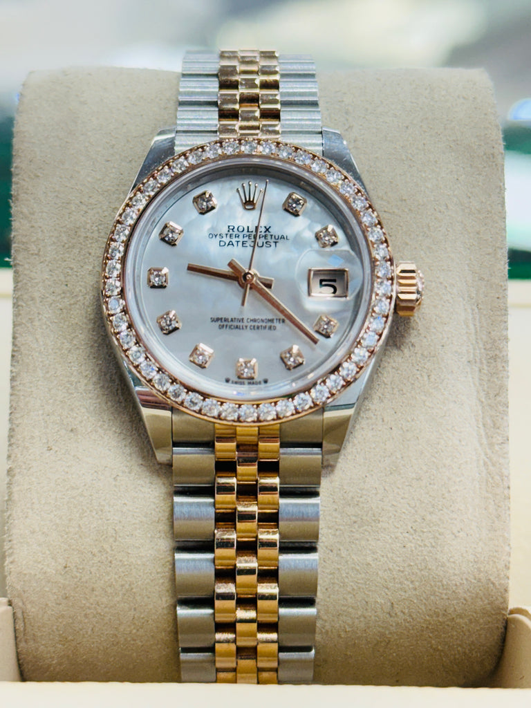 Rolex Lady-Datejust 279381RBR 28  Steel Rose Gold Mother of Pearl Diamond  Box and Papers PreOwned - Diamonds East Intl.