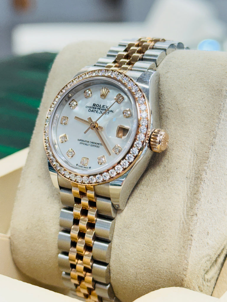 Rolex Lady-Datejust 279381RBR 28  Steel Rose Gold Mother of Pearl Diamond  Box and Papers PreOwned - Diamonds East Intl.