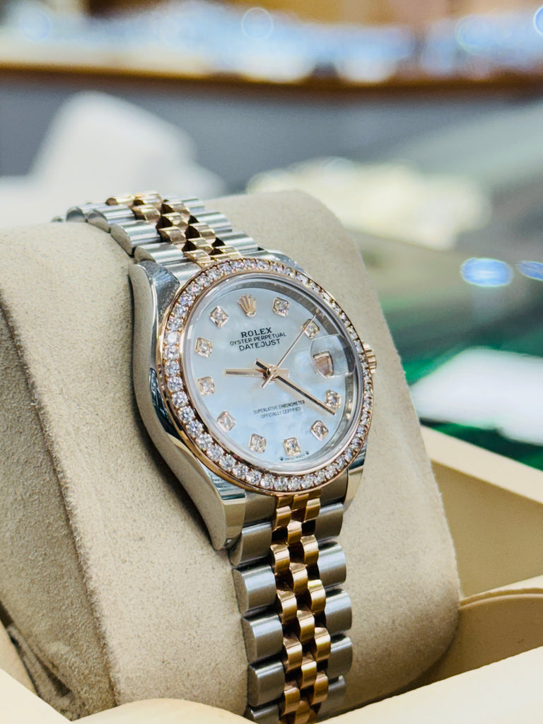 Rolex Lady-Datejust 279381RBR 28  Steel Rose Gold Mother of Pearl Diamond  Box and Papers PreOwned - Diamonds East Intl.