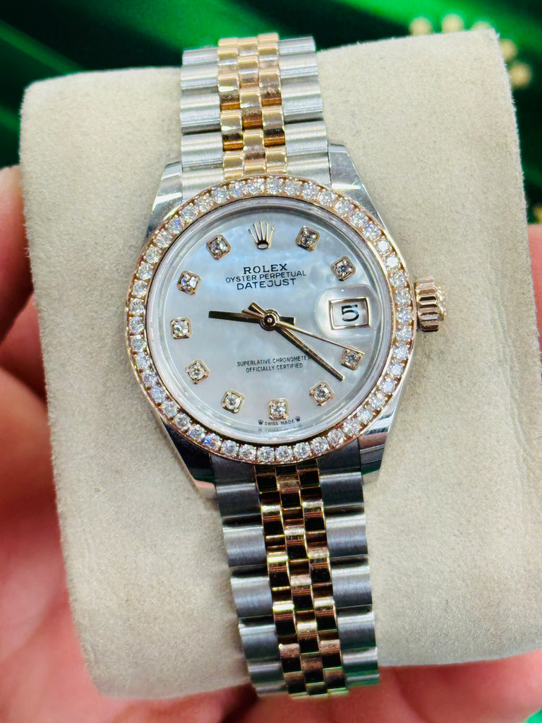 Rolex Lady-Datejust 279381RBR 28  Steel Rose Gold Mother of Pearl Diamond  Box and Papers PreOwned - Diamonds East Intl.