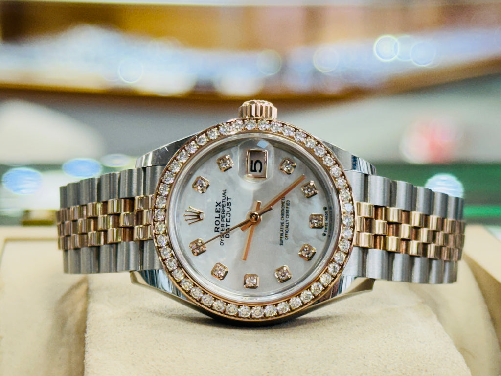Rolex Lady-Datejust 279381RBR 28  Steel Rose Gold Mother of Pearl Diamond  Box and Papers PreOwned - Diamonds East Intl.