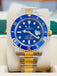 Rolex Submariner Date 116613LB “BLUESY” Factory Flat Blue Serti Diamond Dial Two-Tone Yellow Gold & Steel 40 Box and Papers MINT